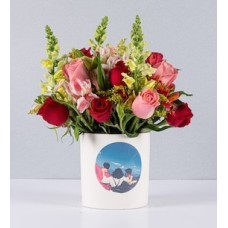 Bicolor Roses Pot and Personalized Sticker