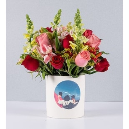 Bicolor Roses Pot and Personalized Sticker