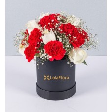 Red Carnations And White Roses Box