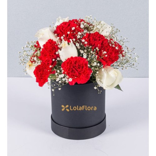 Red Carnations And White Roses Box