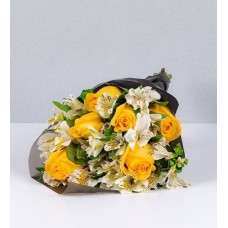 Astromelias And Yellow Rose Bouquet