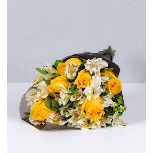 Astromelias And Yellow Rose Bouquet