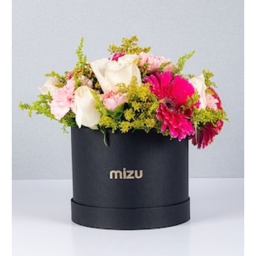 Box of Fuchsia Gerbera and White Roses