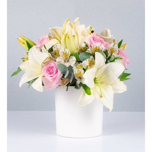 Pot Lilys And Pink Roses