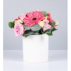 Flowerpot Gerberas Roses and Pink Rose