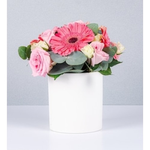 Flowerpot Gerberas Roses and Pink Rose