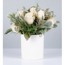 Potted White Roses And Limonium