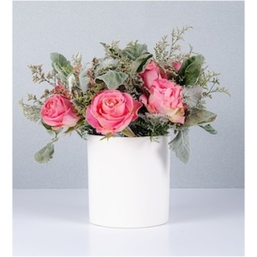 Flowerpot Pink Roses and Limonium
