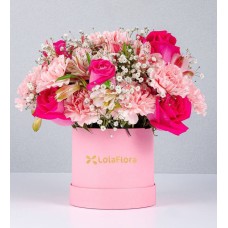 Pink Astromelias and Carnations in Pink Geltex Box