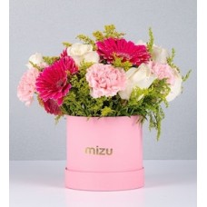 Pink Gerbera Fuchsia and White Roses Box