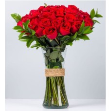 50 Red Roses In Cilindric Vase