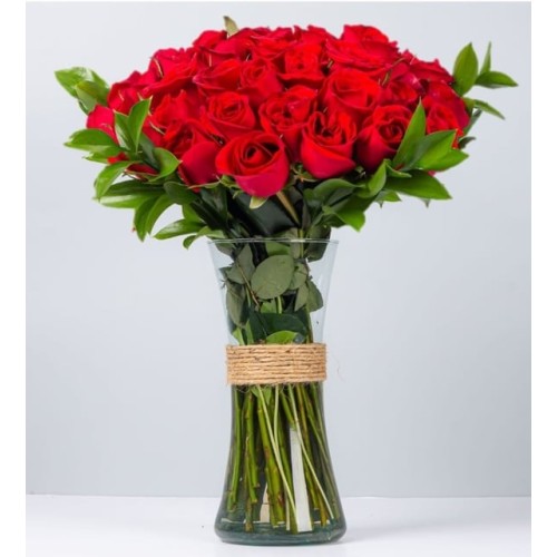 50 Red Roses In Cilindric Vase