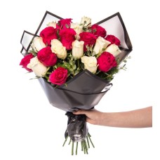 Bouquet of 20 Red and White Roses