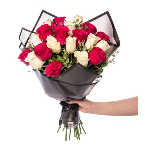 Bouquet of 20 Red and White Roses
