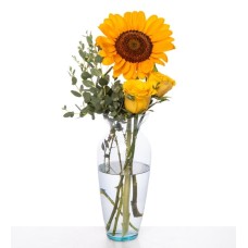 Sunflowers and Yellow Roses in a Glass Vase