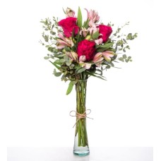 Fuchsia Roses and Pink Astromelias in a Vase