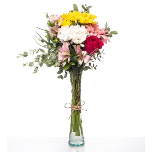 Pink Astromelias, Yellow and White Daisies, Red Gerbera and ...