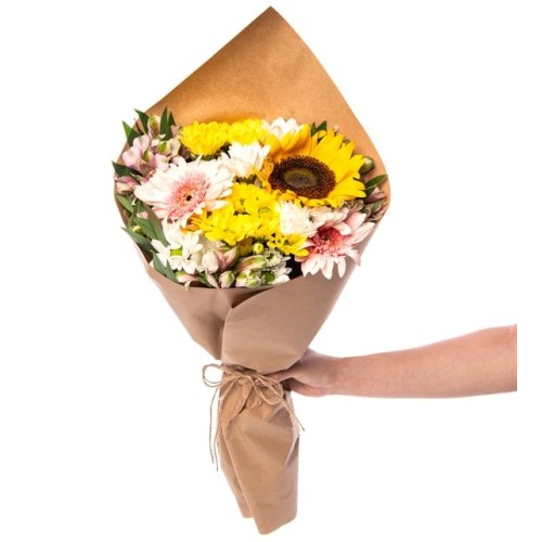 Bouquet of Pink Astromelias, Red Gerberas, Yellow and White ...
