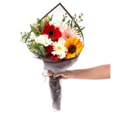 Bouquet of White Daisies, Red, Pink and White Gerberas, Sunf...