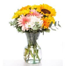 Margarita Yellow And Pink Gerberas In Glass Vase