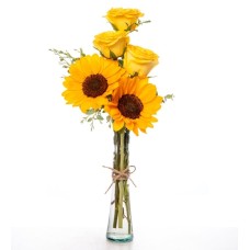 Yellow Roses and Sunflowers in a Vase