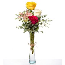 Yellow, Red And White Roses In Vase