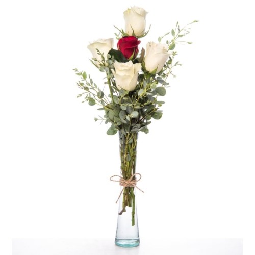 Red Roses And White Roses In Vase