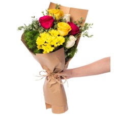 Branch Of White Roses, Red Roses And Yellow Margaritas