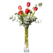 Red Tulips in a Glass Vase