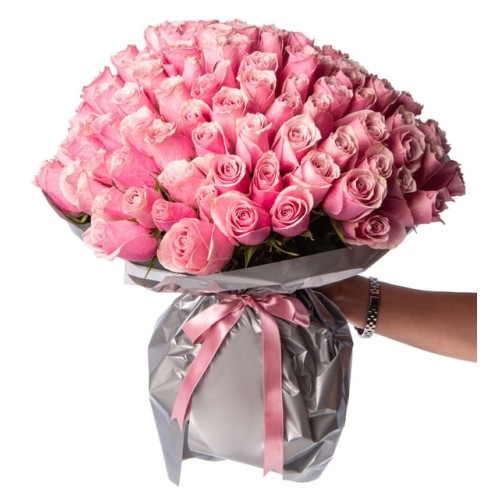 150 Pink Roses in a Special Gray Bouquet