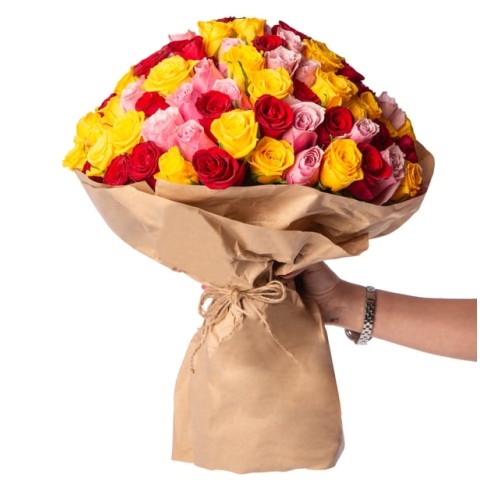 Red, Pink and Yellow Roses in a Special Bouquet