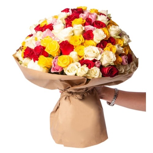 Red, Pink, White and Yellow Roses in a Special Bouquet