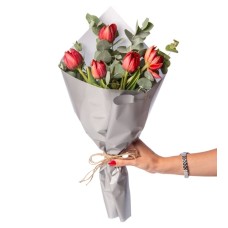 Red Tulips in a Special Gray Bouquet