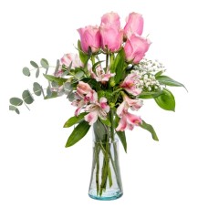 Pink Roses and Eucalyptus in a Vase