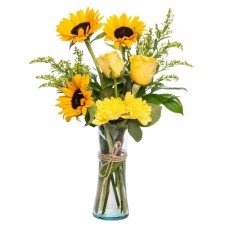 Sunflowers and Yellow Roses in a Vase