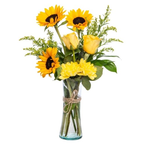 Sunflowers and Yellow Roses in a Vase