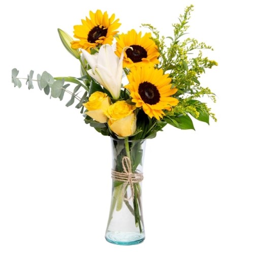 Sunflower, White Lily and Yellow Roses in a Vase