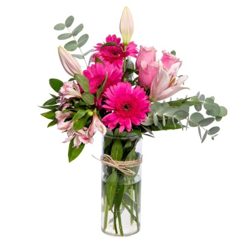 Pink Gerbera and Pink Roses in a Vase