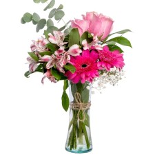Gipsophiles and Pink Astromelia in a Vase