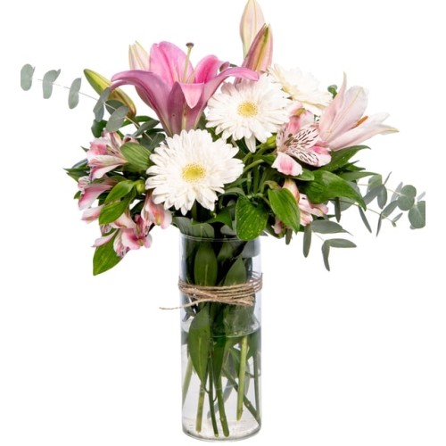 Pink Astromelia and White Gerberas in a Vase