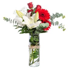 White Lilies, Red Roses and Gerberas in a Vase