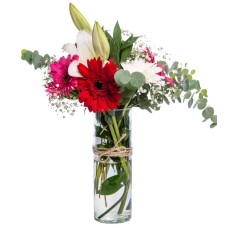Colorful Gerberas and White Lilies in a Vase