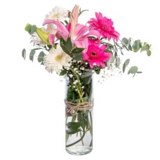 Pink Lilies and Colorful Gerberas in a Vase