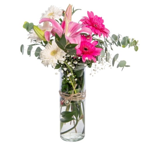 Pink Lilies and Colorful Gerberas in a Vase