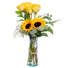Yellow Roses and Sunflowers in a Vase