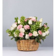 Basket Of White Roses And Pink Carnations