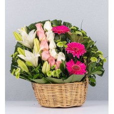 Basket Of Gerberas, Roses And Lilies