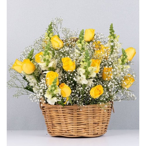 Basket Of Yellow Roses And Perritos