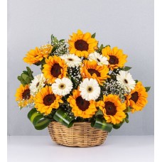 Basket Of Sunflowers And White Gerberas