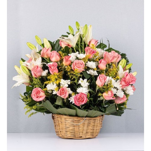 Casnasta Of Pink Roses Lilies And White Daisies